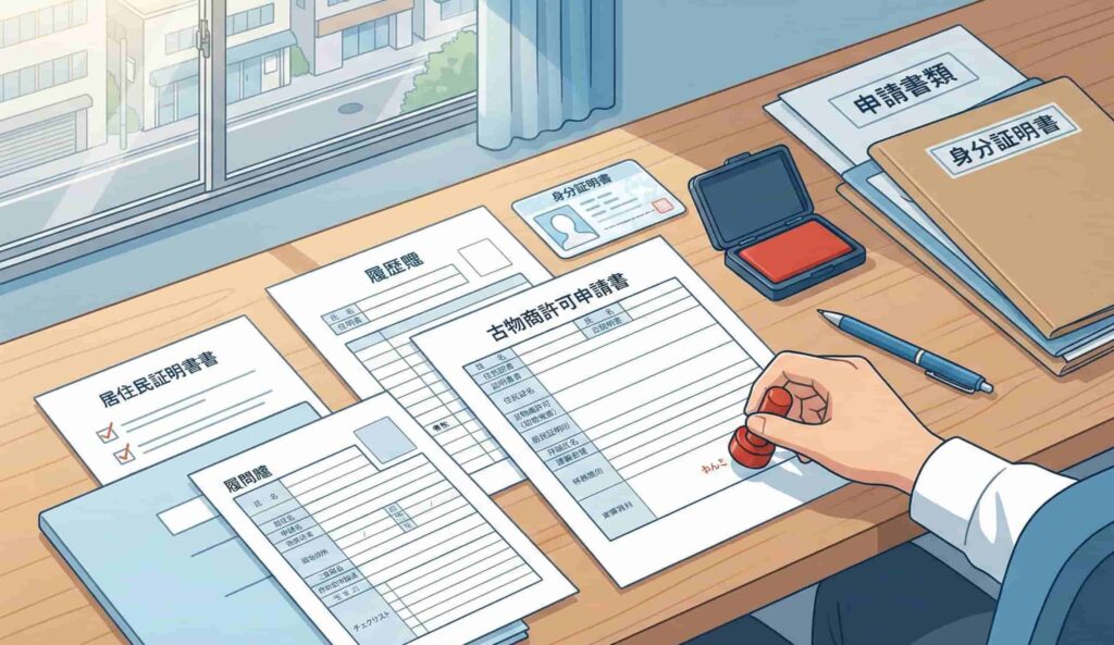 古物商許可申請のための書類準備のイメージ