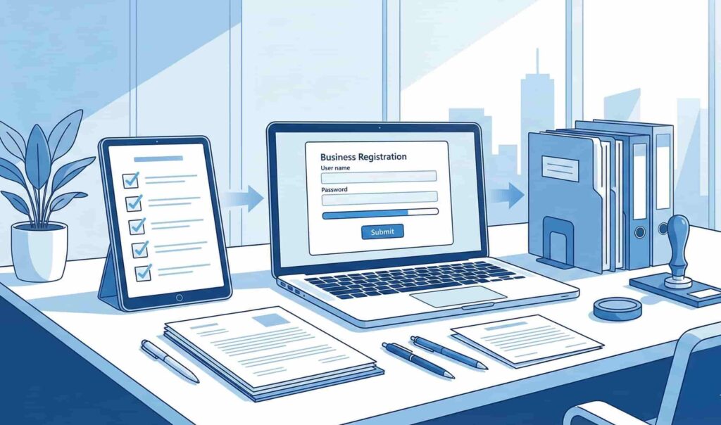 古物商の会社設立から許可申請までの流れのイメージ