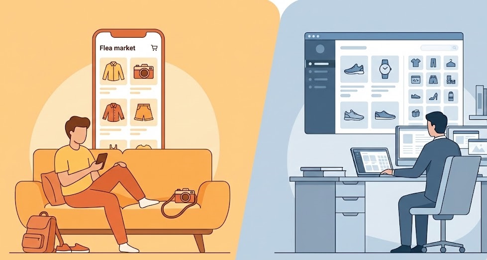 個人の不用品販売と事業者の販売の違いのイメージ