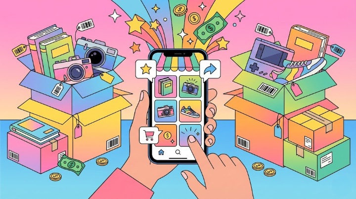 せどり・転売ビジネスで古物商許可が必要かどうかを判断するポップなイメージ