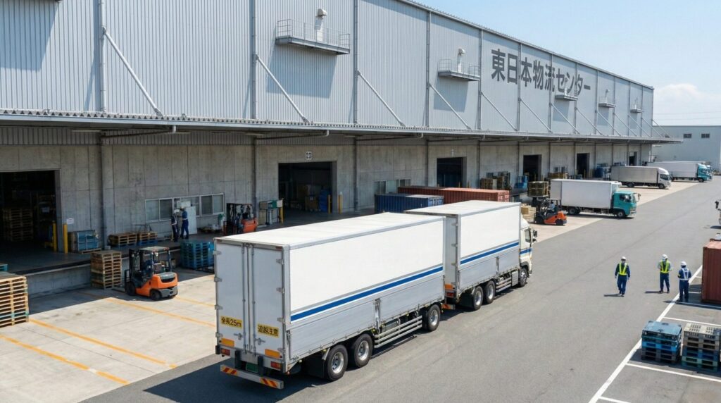 高速道路を走行するダブル連結トラックのイメージ