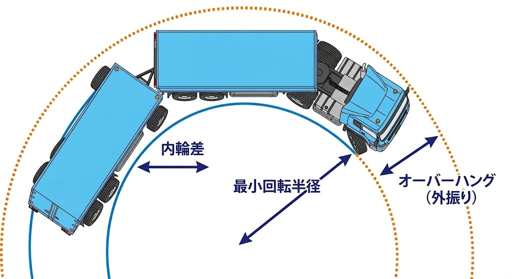 内輪差・最小回転半径の図解