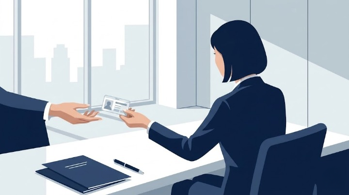 行商従業者証を渡される女性スタッフのイラスト