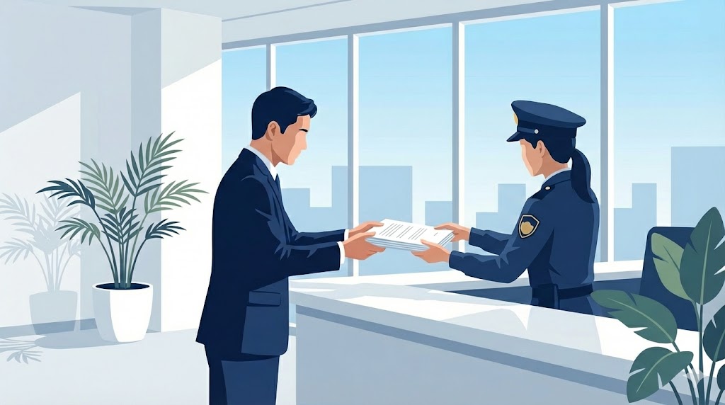 書類を丁寧に手渡すシーン