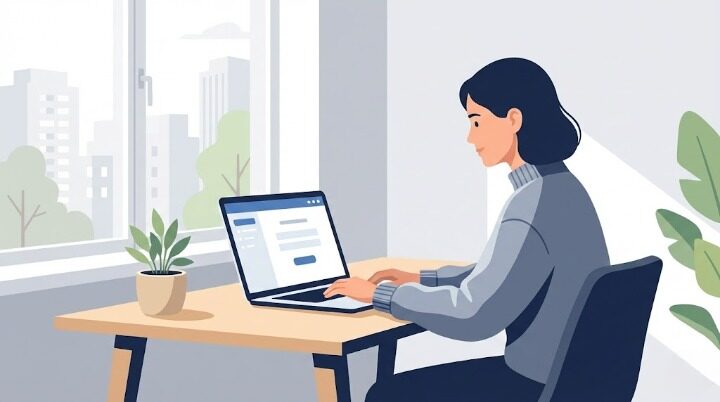 自宅でパソコンを使ってネット販売の手続きをする女性のイメージ