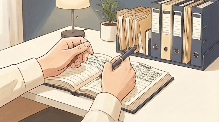 古物商の取引記録義務で帳簿をつけるイメージ