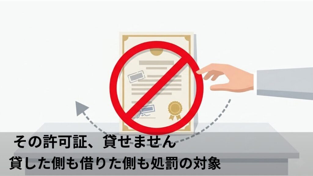 古物商許可証に禁止マークが重なり、第三者への名義貸しができないことを示すイメージ