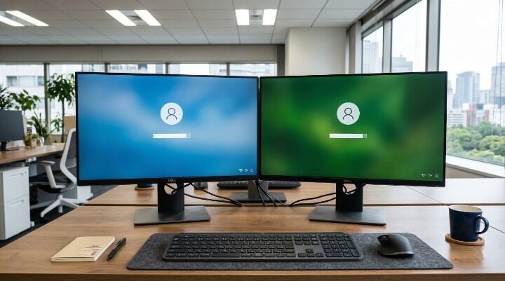 国交省と高速道路機構の2つのログイン画面が並んだデュアルモニター