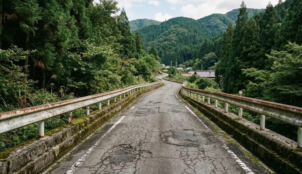 個別審査の原因となる狭小幅員の地方道と老朽化した橋梁