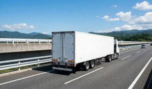 特車申請の協議審査が行われる橋梁上を走行する大型セミトレーラー